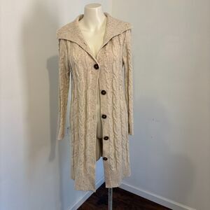 J. Jill size Small Longline Neutral Cream Cotton Wool Blend Duster Cardigan